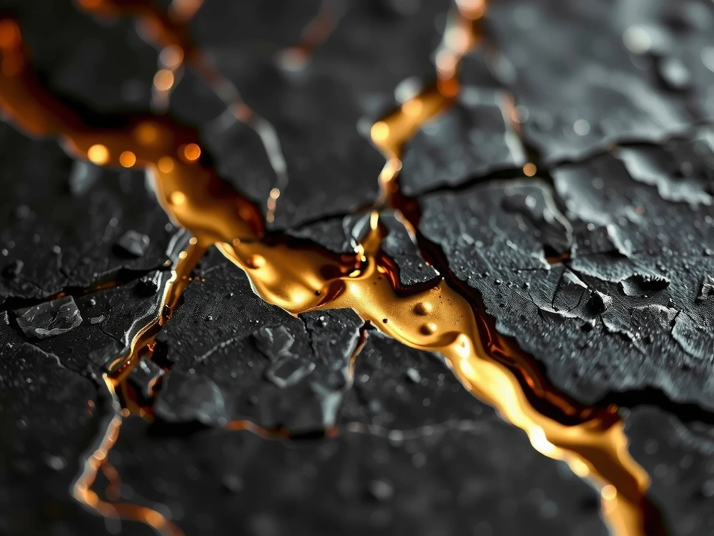 Złota żyła na powierzchni grafitu